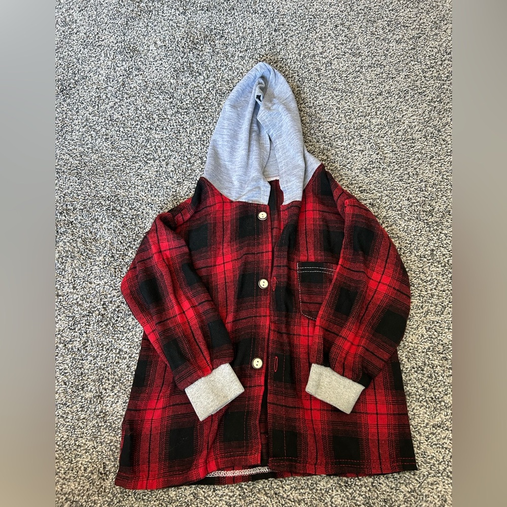 Kids Red Plaid Hooded Shirt